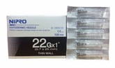 Nipro 1cc (1ml) 22G x 1" LUER LOCK Syringe and Hypodermic Needle Combo (50 pack), featuring sterile hypodermic needles in a box.